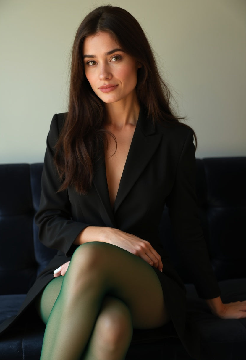 Silke Noir colour tights, emerald editorial