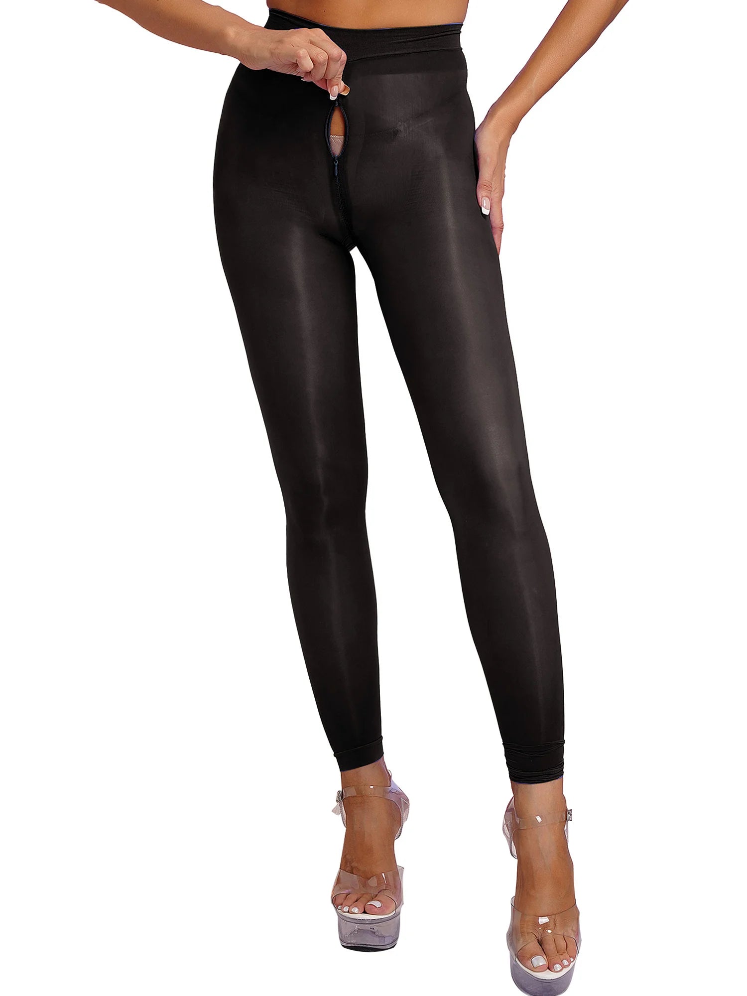 Noir Zip — Glossy Zip Tights