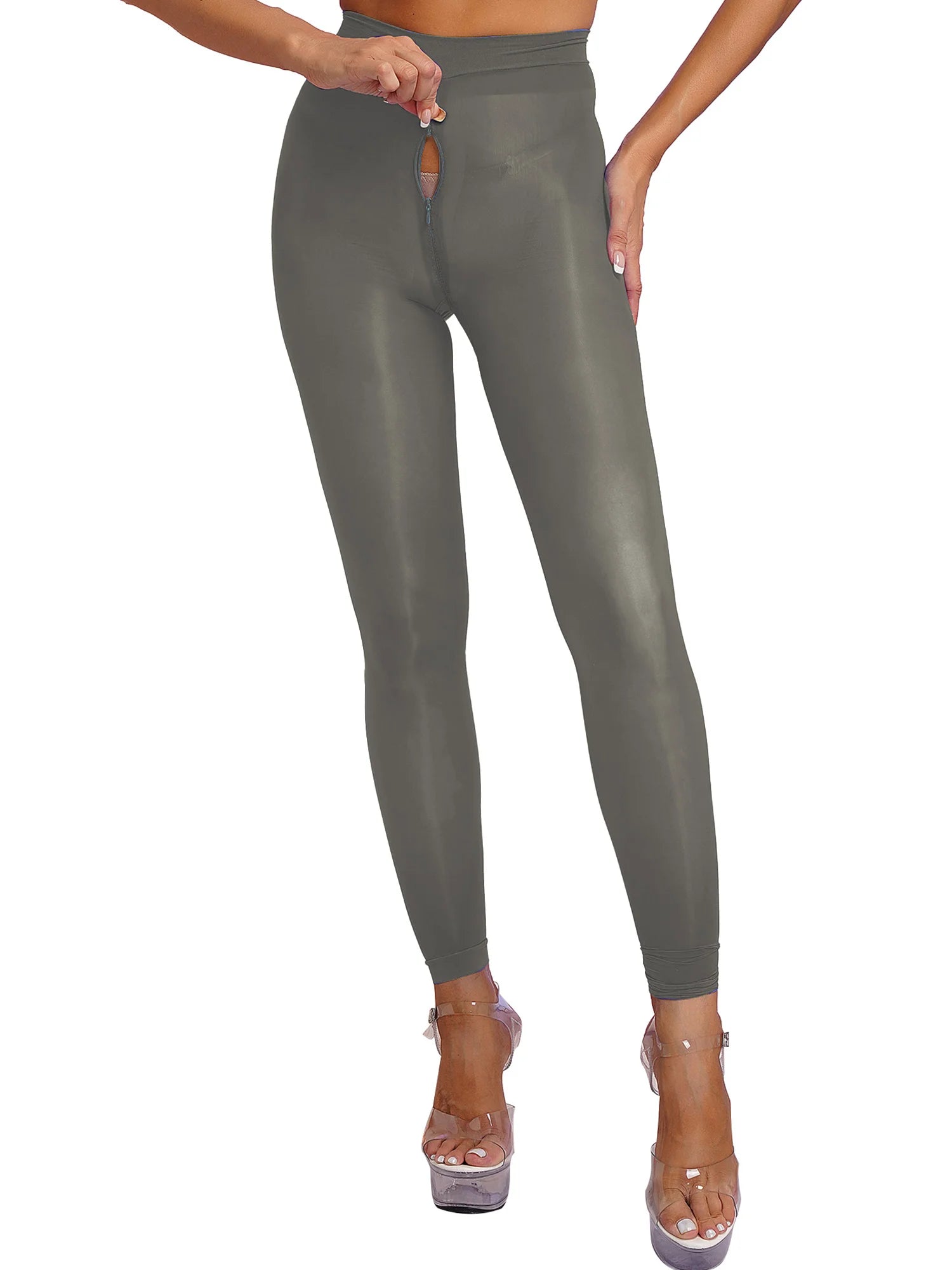 Noir Zip — Glossy Zip Tights